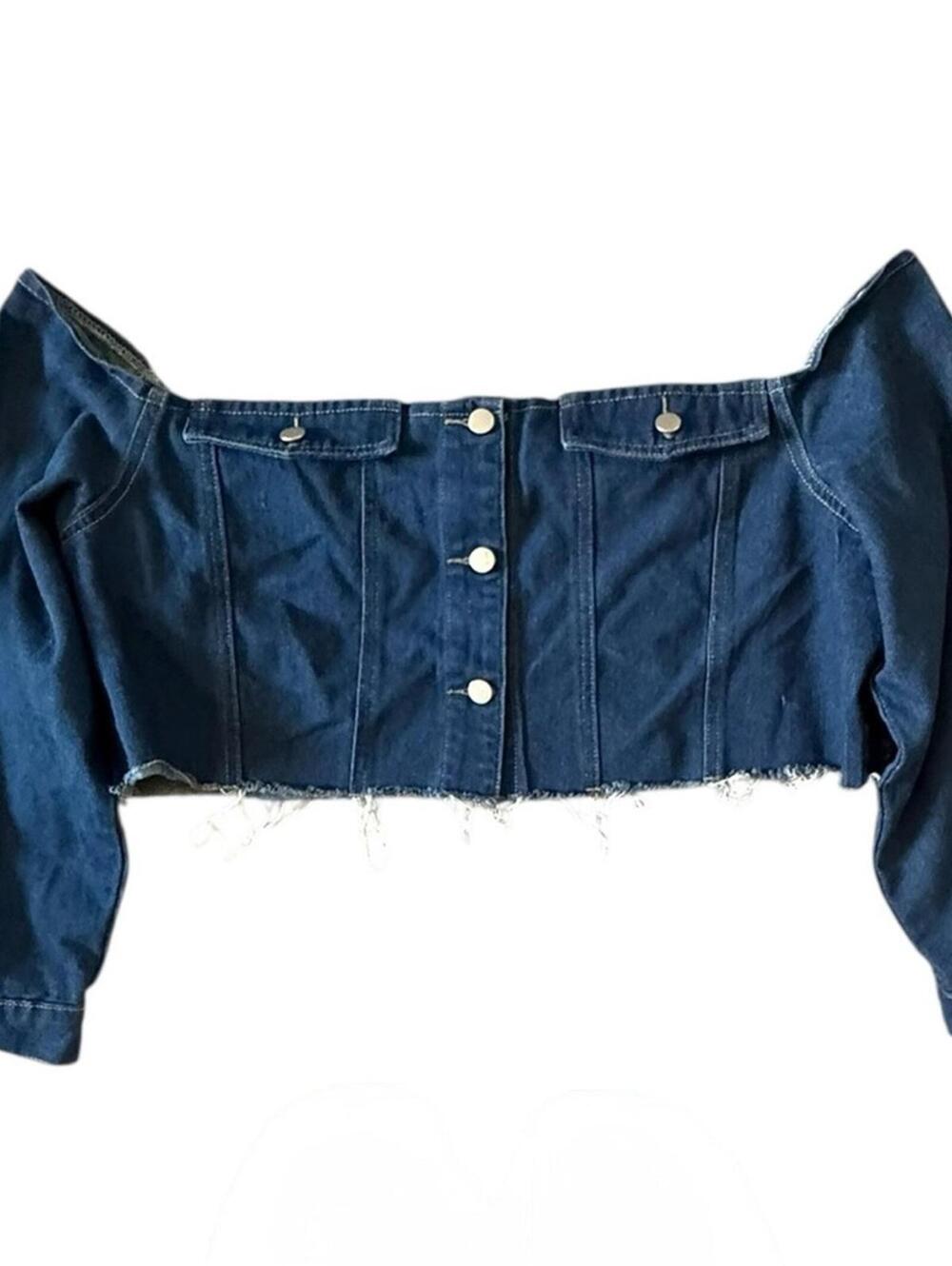 SHEIN Blue Denim Off-Shoulder Crop Top